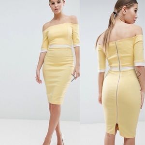 Vesper Bardot Pencil Dress With Contrast Waistband